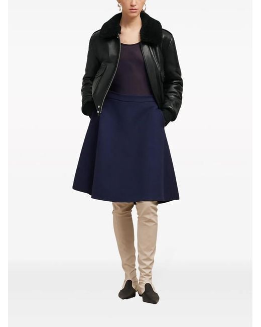 AMI Blue Viring-Wool Blend A-Line Skirt