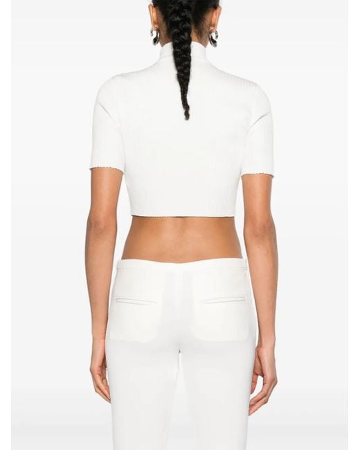 Courreges White Mock-Neck Ribbed Top