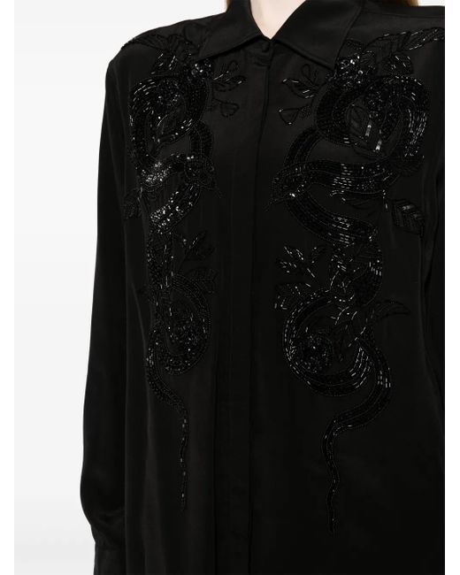 Roberto Cavalli Black Bead-Embellished Appliqué Viscose Shirt