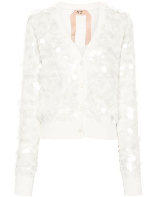 N°21 White Sequin-embellished Cotton Cardigan