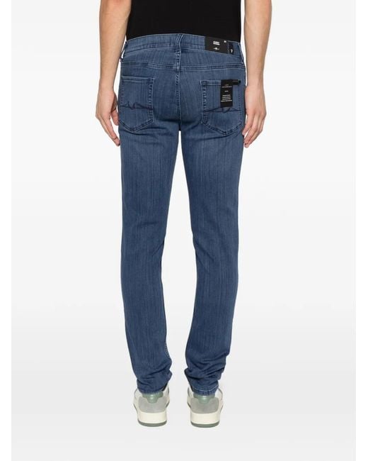 7 For All Mankind Blue Slimmy Whiskered Slim-Fit Jeans for men