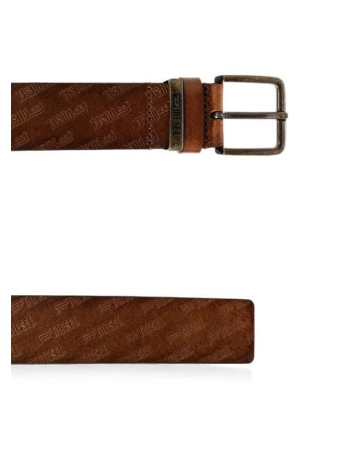 DIESEL White Monogram-Embossed Leather Belt for men