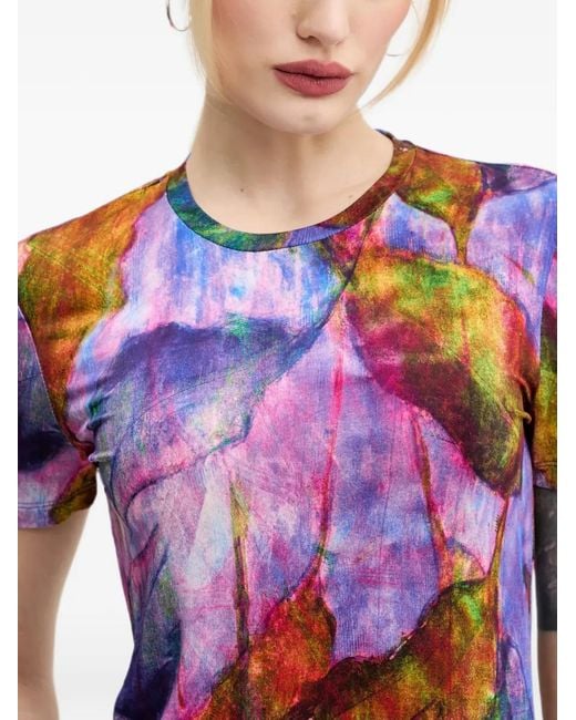 Desigual Black Leaf-Print Short-Sleeve T-Shirt