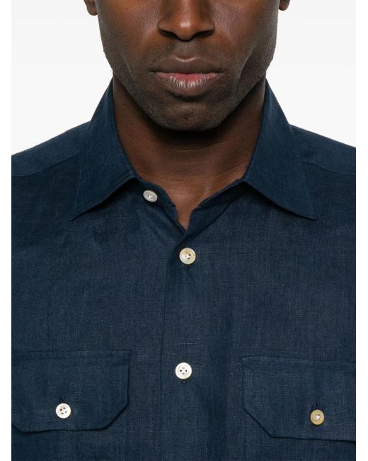 Kiton Blue Linen Shirt for men