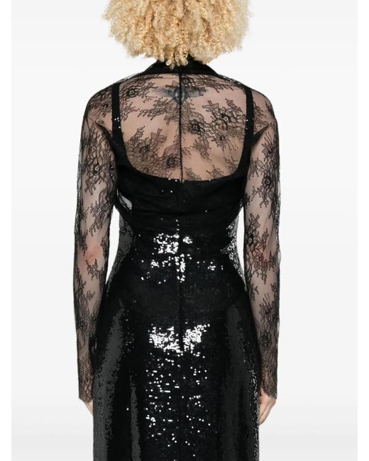 Chaqueta corta con encaje floral Alberta Ferretti de color Black