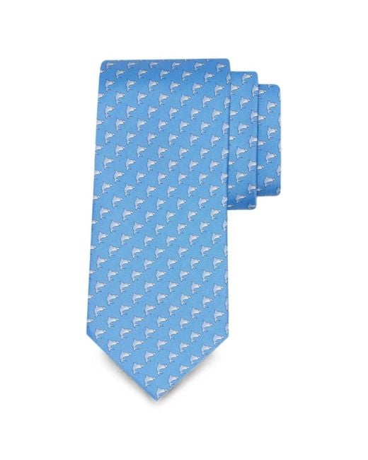 Ferragamo Blue Shark-Print Silk Tie for men