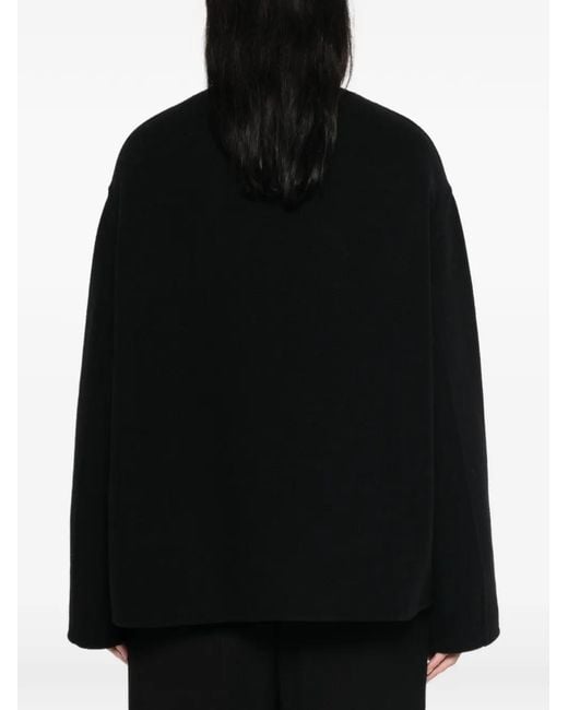 The Row Black Collarless Button-Up Coat