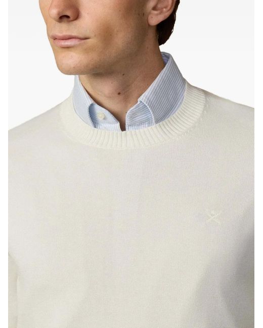 Hackett White Embroidered Cotton Sweater for men