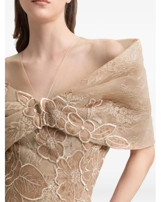 Gemy Maalouf Natural Floral-Embroidered Gown
