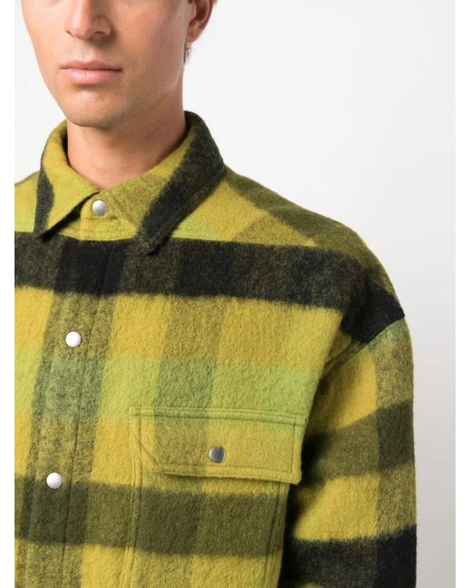 Rick Owens Green Plaid-Check Wool Coat for men