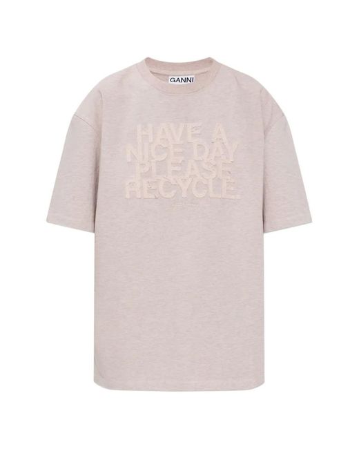 Ganni Pink Logo-Appliqué T-Shirt