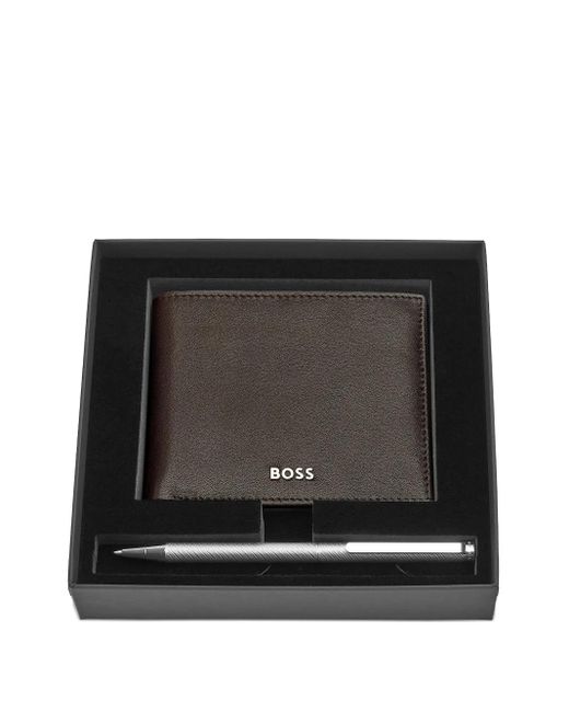 BOSS Logo-Embellished Wallet And Pen Set in Brown | Lyst