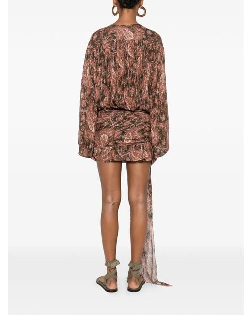 ANDAMANE Brown Indira Paisley-Print Lace-Fastening Mini Dress