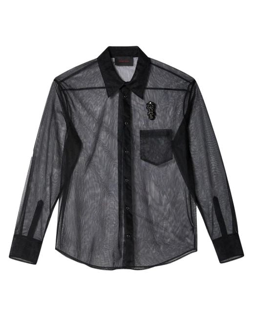 メンズ Simone Rocha デコラティブスリーブ シアーシャツ Gray