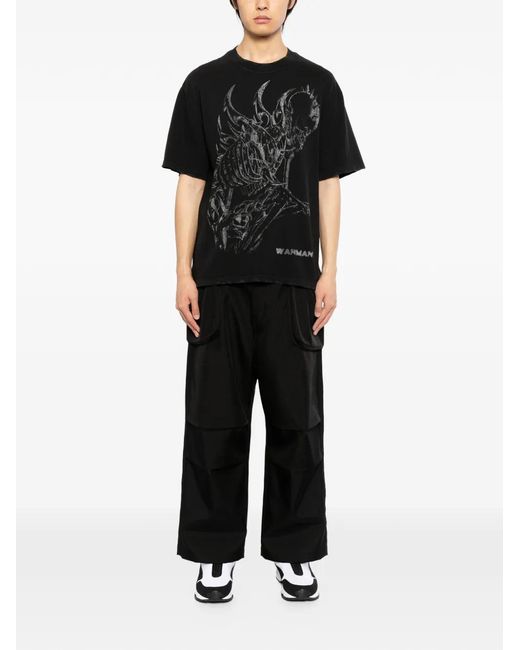 WARMAN Black Graphic Print T-shirt for men