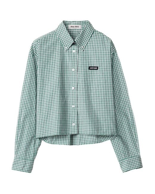 Camicia Crop A Quadretti di Miu Miu in Blue