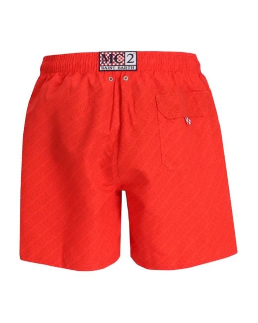 Mc2 Saint Barth Red Logo-Print Swim Shorts for men