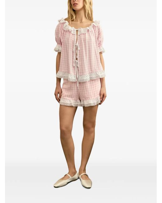 Sleeper Pink Romantica Gingham Ruffled Lounge Set