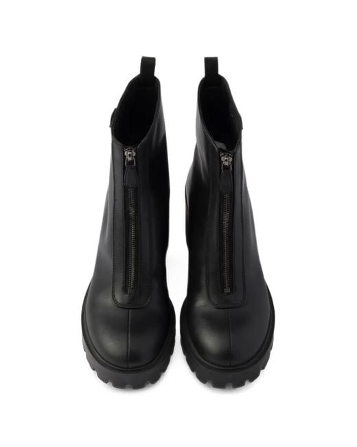 Prada Black Leather Ankle Boots With Zipper