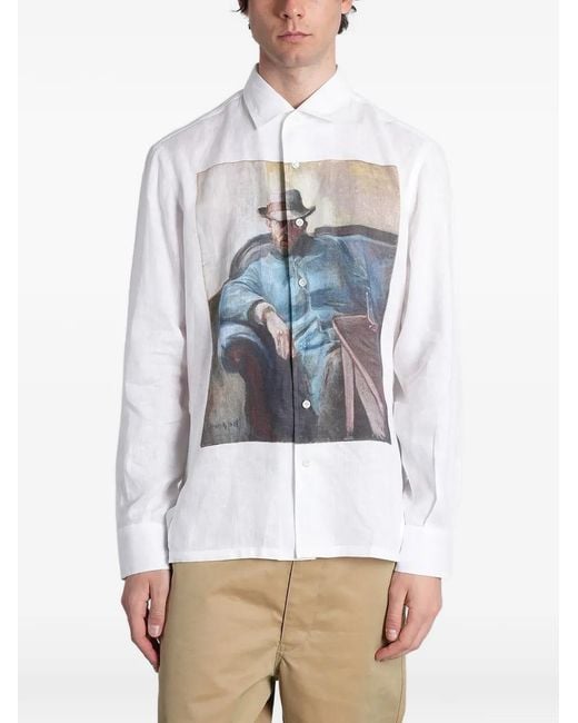 Junya Watanabe White Graphic-Print Button-Down Cotton Shirt for men