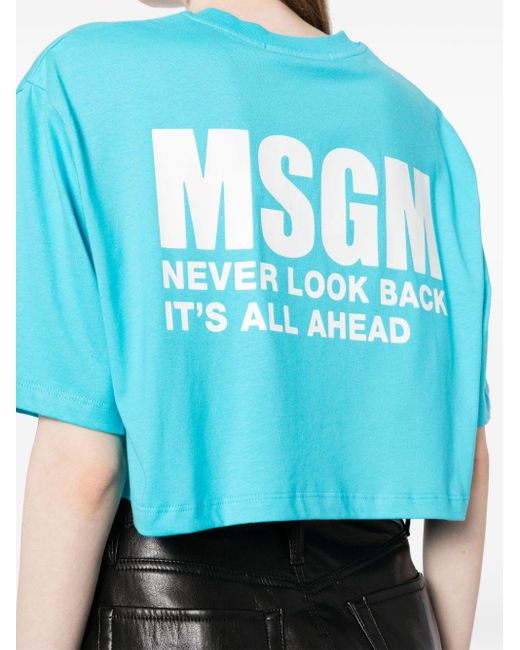 MSGM Blue Cropped-T-Shirt mit Logo-Print