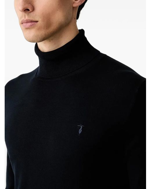 Trussardi Blue Roll-Neck Embroidered-Logo Sweater for men