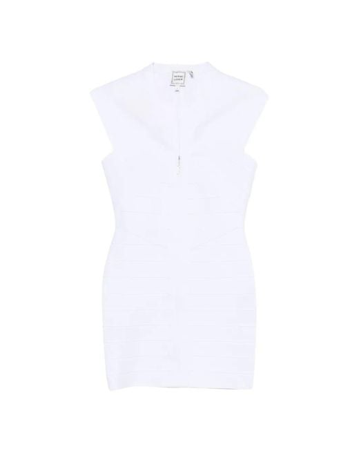 Hervé Léger White The Champagne Bandage Zip-Up Mini Dress