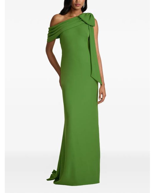 Tadashi Shoji Green Bow One-shoulder Maxi Dress