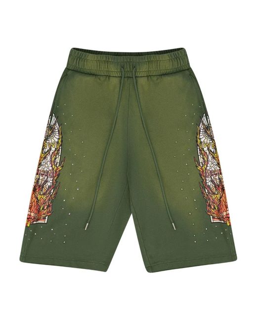 Who Decides War Green Flame Glass Track Shorts for men