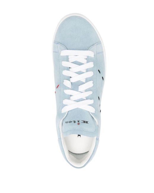Kiton Blue Decorative-stitching Suede Sneakers for men