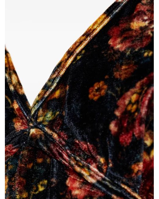 R13 Black V-Neck Floral-Print Midi Dress