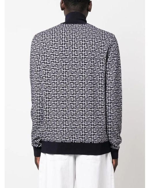 Balmain Blue Sweater With Monogram Inlay for men