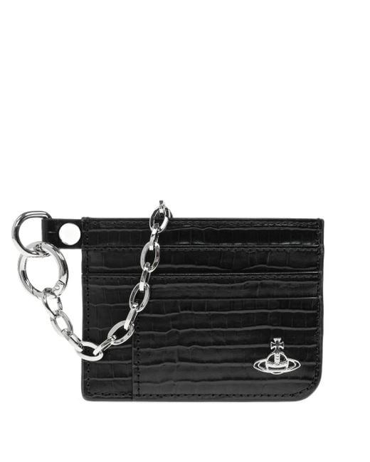 Vivienne Westwood Black Crocodile-Embossed Chain Card Holder