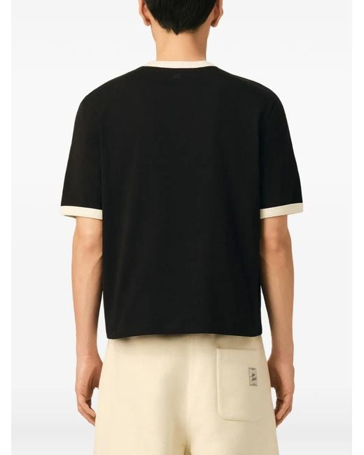 AMI Black Contrasted Cotton T-Shirt With Ami De Coeur for men