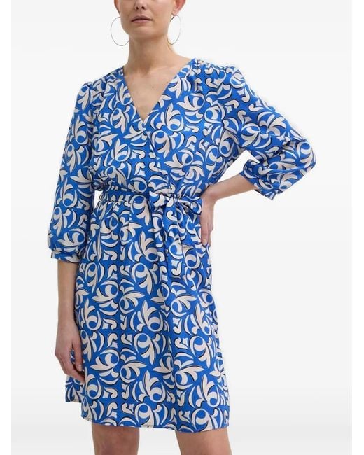 Morgan Blue V-Neck Patterned Mini Dress