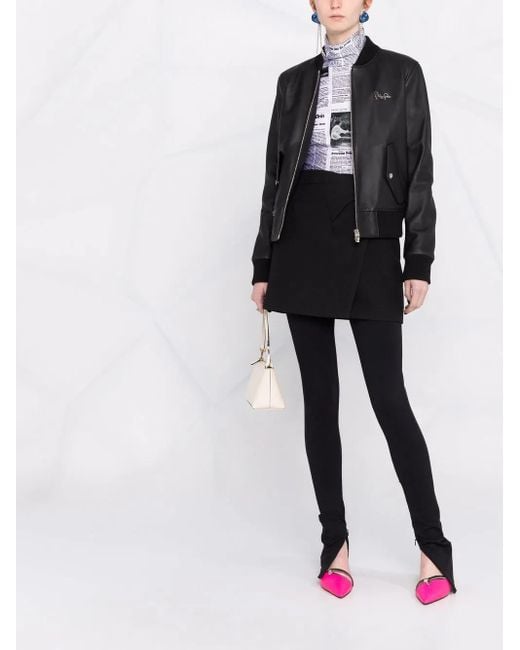 Philipp Plein Black Leather Bomber Jacket