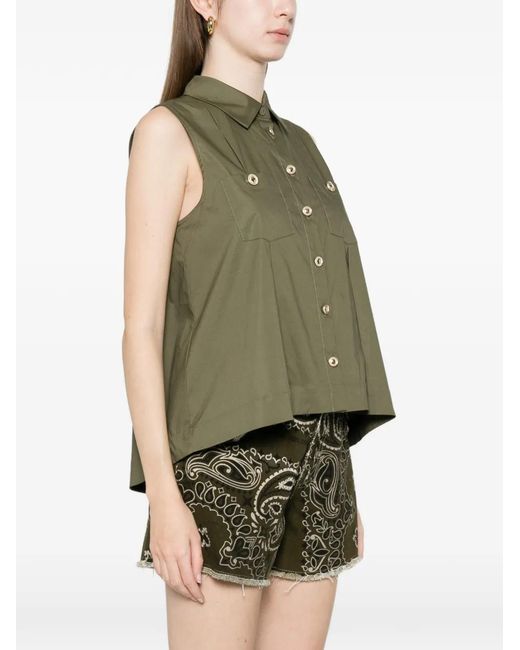 Twinset Green Poplin Shirt With Pockets