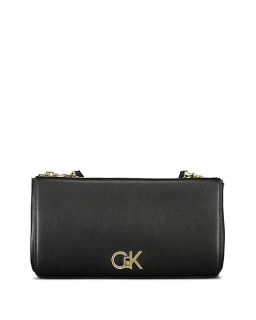 Calvin Klein Black Logo-Plaque Chain-Strap Crossbody Bag