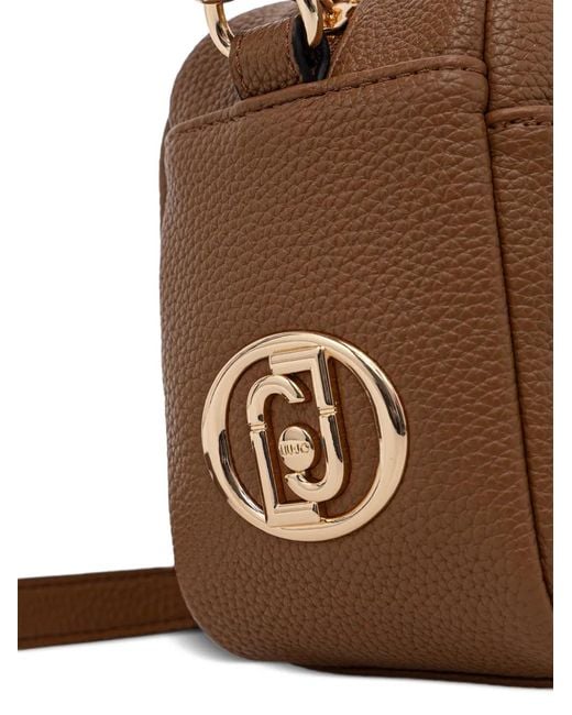 Liu Jo Brown Logo-Plaque Pebbled-Effect Shoulder Bag