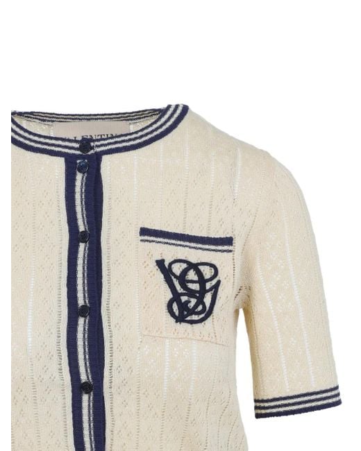 Valentino Garavani White Embroidered-Pocket Short-Sleeve Cardigan