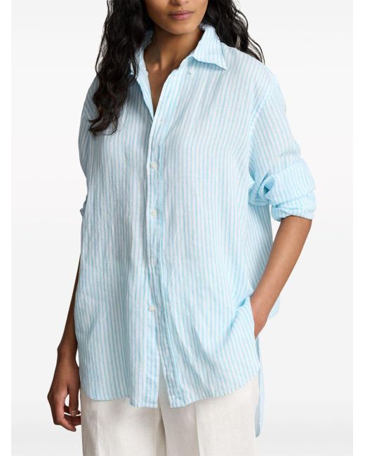 Polo Ralph Lauren Blue Gestreiftes Hemd aus Leinen