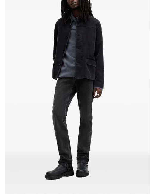 AllSaints Men's Black Long-sleeve Polo Shirt