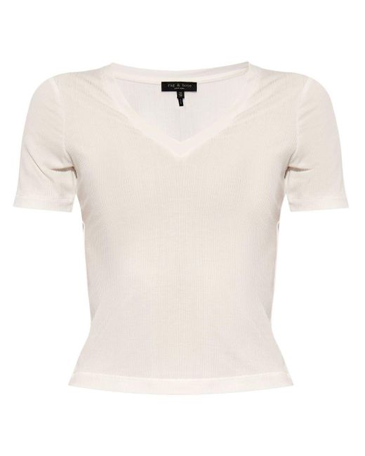 Rag & Bone White V-neck Ribbed T-shirt