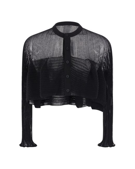 CFCL Black Ribbed-Knit Cropped Cardigan