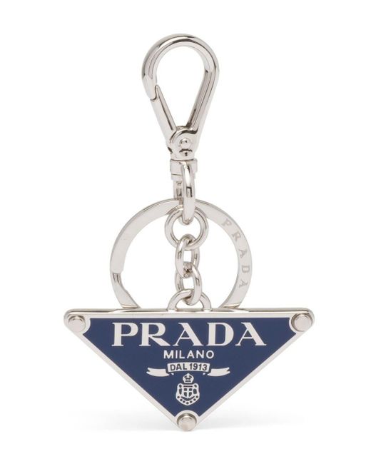 Prada White Triangle-logo Keyring for men