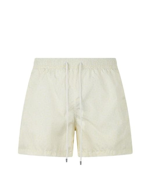 Fedeli White Patterned Drawstring Swim Shorts for men