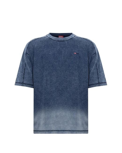 DIESEL Blue Ombré-Effect Logo-Embroidered T-Shirt for men