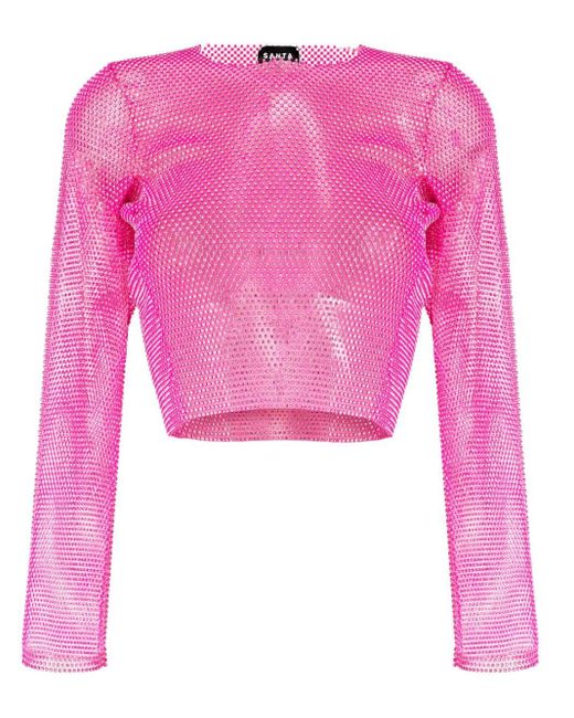 Santa Brands Pink Rhinestone-embellished Long-sleeve Top