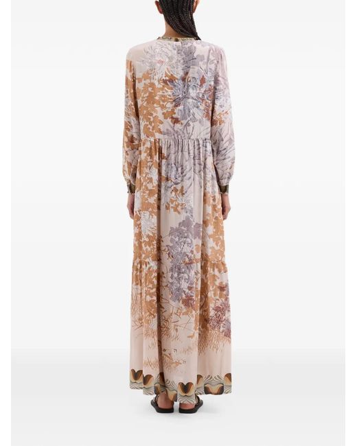 Pierre Louis Mascia Pink Tetris Floral-Pattern Tie-Neck Kaftan