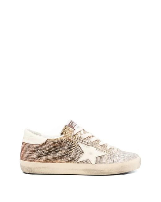 Golden Goose Deluxe Brand White Super-Star Crystals Leather Sneakers